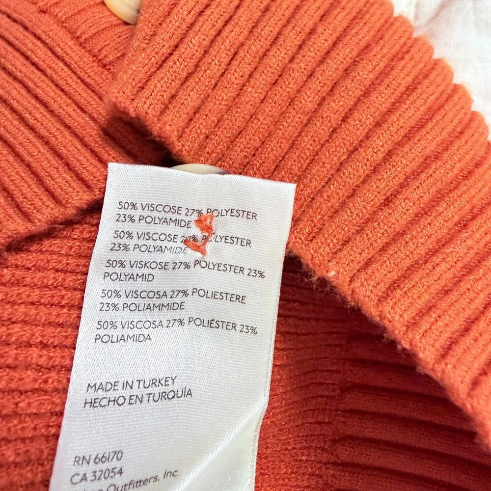 Free‎ People Orange Oversized Cardigan Sweater Vest Ribbed Knit Button Front M